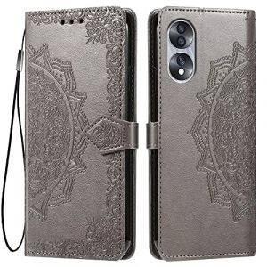 HONLEN Coque pour Honor 70 5G Etui, (6.67" inches) Premium PU Cuir Portefeuille Magnétique Flip Case, 3 Porte-Cartes en Béquille Cover Gris (HONLEN, neuf)