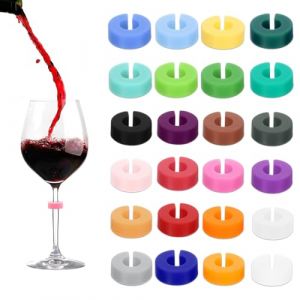 UEIOAVL Marque-verres 24 pièces étiquettes de charme de verre à vin, marqueurs de boisson en verre à vin en silicone, marqueurs de verre à vin colorés pour verres à eau, verres à vin (KONGLINpengde, neuf)