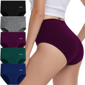 IceReco Culotte Femme Coton Culotte sans Couture Femme Ventre Plat Confort Culotte Gainante Taille Haute Doux Culottées Slips Noir Gris Bourgogne Vert Bleu Encre 5 Pièces L (TROFANO, neuf)