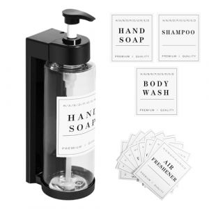 Distributeur Savon Mural, Distributeur Savon Salle de Bain avec &eacute;tiquettes, 300ML Distributeur Shampoing et Gel Douche, Rechargeable Distributeurs Savons Liquide pour Bains, Cuisine, H&ocirc;tel, Toilettes (CYHQ-EU, neuf)