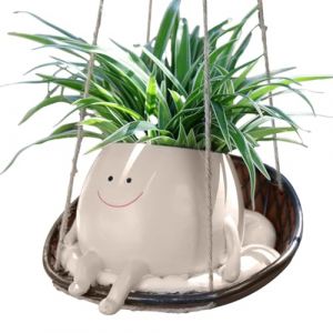 Youany Pot De Fleurs Balançoire, Jardinière À Suspendre Intérieur Extérieur, Pot De Fleurs en Résine avec Visage Sourire Et Balançoire, Pot De Plant-ES Assis en Résine pour Plant-ES Succulentes (huaqklm, neuf)