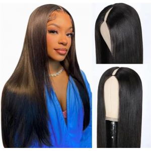 V part wig human hair Perruque femme naturelle perruque bresilienne lisse upgrade U part wig human hair less leave out no lace wig human hair perruque cheveux humain femme 18inch(45cm) (CLAROLAIR HAIR, neuf)
