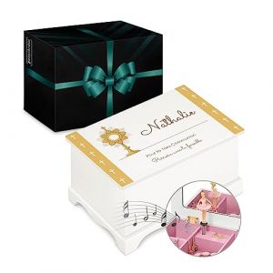 Maverton Bo&icirc;te &agrave; Bijoux Musicale personnalis&eacute;e avec ballerine - 17x11x9 Coffret &agrave; tr&eacute;sors avec impression pour petite fille - pour premier anniversaire - bapt&ecirc;me - deco - Communion 2 (MAVERTON, neuf)