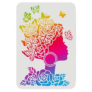 FINGERINSPIRE Femme Pochoirs 29.7x21cm Plastique Femme Visage Silhouette Pochoir Fleur Fille Rose Papillon Pochoirs Réutilisable Fille Visage Pochoirs pour Peinture sur Bois, Sol, Mur et Carrelage (FINGERINSPIRE FR, neuf)