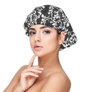 Bonnet réversible double couche en satin motif damassé pour tresses, cheveux bouclés, bonnet en satin, Noir/blanc, taille unique (XHFDD19, neuf)