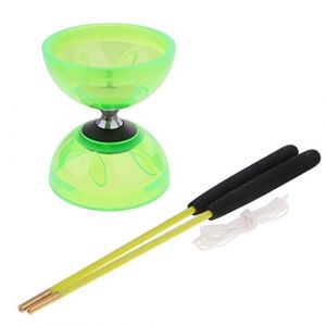 Sharplace Jeux de -Triple Roulement Diabolo avec des Baguettes en Caoutchouc Jouet Cadeau Enfant, Vert, 10,5 cm (RT Technology, neuf)