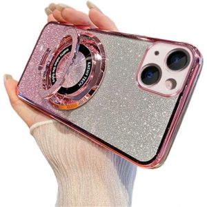 IMIRST Glitter Case for iPhone 15 Plus (6.7'') Transparent Soft TPU Plating Pouch with Big Ring Holder Stand Girly Women Gradient Phone Cover for Apple iPhone 15 Plus. DS Rose Gold (MRSTER, neuf)