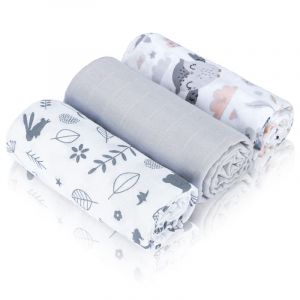 Baby Safe Pack de 3 Mousselines Bébé 80x70 cm, Serviettes bébé 100% Coton Bio Certifié Oeko-TEX Mousselines Bébé Coton Idéal comme Bavoir, Langes Coton Bébé Bambou (Fischettistore, neuf)