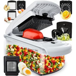 Coupe Legumes Multifonctions - Spiraliseur et Decoupe Legumes Manuel - Coupe Legume Cube Oignon Carotte Concombre Tomates Fruits - Cuisine Accessoires (8-en-1 Blanc) (Books at Your Door FR, neuf)