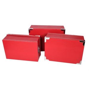 Lot De 3 Grande Boites de Rangement en Carton Rouge avec couvercle, Angles et Poign&eacute;es en M&eacute;tal. Tailles : 38x26.5x14, 40x28.5x15, 42x30x16 cm (kdo dco, neuf)