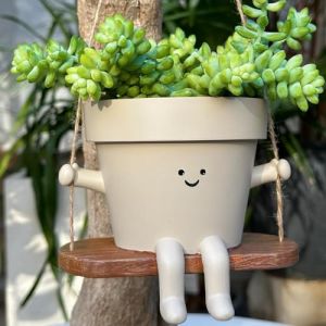 Scuyari Pot de Fleurs Suspendu avec tête de balançoire, Mignon, en résine, avec Trou de Drainage, pour Plantes Grasses, pour l'extérieur et l'intérieur - Décoration de Jardin (siyawen, neuf)