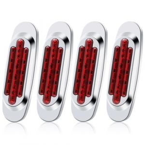 Biqing [High/Low Beam] 4PCS LEDs Feux de Gabarit pour Remorque 24V Rouge, 6.4" Feux de Position Latéraux Feu Latéral Ampoule avec Lunette Chromée pour Voiture Véhicule Camion Remorque Caravane (YuanGu, neuf)