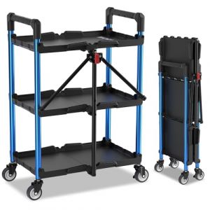 WORKPRO Chariot Pliable à 3 Niveaux, Servante d'Atelier, Chariot de Service Chariot à roulettes Pliable, Chariot de Rangement avec Roues, pour Atelier, Studio d'art et Galerie (GreatStarTools, neuf)