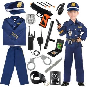 NEUFOOD Deguisement Policier Enfant, Costume Policier Enfant,D&eacute;guisements pour Enfants avec Policier Deguisement Chapeau Menotte Police Talkie-Walkie Police Jouet pour Halloween Carnaval Gar&ccedil;on Fille (HUAJIESW, neuf)