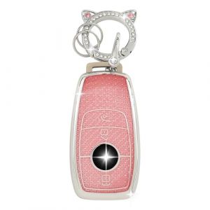 ZVRSUA Coque de Cl&eacute; de Voiture pour Mercedes Benz，Joli Porte Cl&eacute; Voiture en Argent Incrust&eacute; de Diamants Compatible avec Mercedes Benz A C E S G Klasse GLC CLE CLA GLB GLS W177 W205 W213 AMG (Rose) (SENBAODZ, neuf)