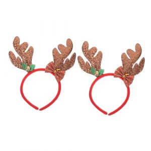 HAMPPLIES 2 Pi&egrave;ces Accessoires pour cheveux en bois de cerf bandes de cheveux Bandeau de No&euml;l spa Bois de No&euml;l bandeaux dames bandeau femme cuir artificiel Caf&eacute; (Chfaan, neuf)
