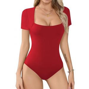 Missufe Body d'&eacute;t&eacute; basique &agrave; manches courtes pour femme, rouge, L (missu, neuf)