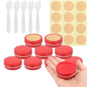 BPackGo Lot de 10 Pots en Aluminium Rouge 30ml - D52mm x H21mm avec Couvercle &agrave; Vis, Vides pour Cosm&eacute;tiques, Cr&egrave;me, Baume, Bougie, Petit Contenant M&eacute;tallique Voyage Ronde (BPackGo Travel Supplies, neuf)