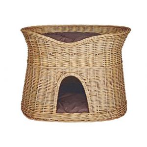 Panier pour Dormir Chat – Niche pour Chats Indoor – Taille L: 60 cm Ovale – Cave pour Chats en Osier – Lit pour Chien ou Chat à Deux étages avec Coussins lavables en Brown – Couleur Naturelle (Damian-Wiklina, neuf)