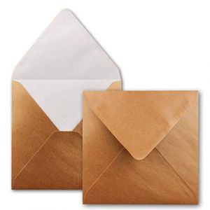 150x Enveloppes carrées cuivre métallisé - 15,5 x 15,5 cm - sans fenêtre, à collage humide - 90 g/m² - Pour les cartes d'invitation de mariage, d'anniversaire et autres -Serie FarbenFroh (GUSTAV NEUSER GmbH, neuf)