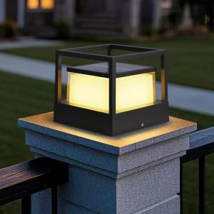 ACMHNC Borne Solaire Exterieur Jardin, Borne Eclairage Exterieur Solaire, LED Lampe de Pilier, 3000K, 4400mAh Autonomie 10~16H, IP65 Etanche Lampadaire Pour Chemin Terrasse Patio, Aluminium, Noir (Wu Hongna Trading, neuf)