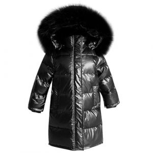 linboo Fille Manteau Longue Doudoune Chaud Veste Enfant Hiver Epais Blouson à Capuche Fourrure Matelassé Parka Lumineux, Noir, 5-6 ans (TBONBON-EU, neuf)