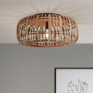 plafonnier marron clair - plafonnier à intensité variable avec abat-jour en bambou - douille E27 - max. 60 W - 23,8 cm de hauteur & 50 cm de diamètre - pour le salon - en métal/bambou (Lightbox-Shop, neuf)