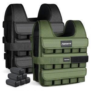 MSPORTS Gilet lest&eacute; de qualit&eacute; sup&eacute;rieure, r&eacute;glable de 5 kg &agrave; 30 kg, gilet de course pour homme et femme, gilet d'entra&icirc;nement de fitness, musculation, 10 kg, vert militaire (MST GmbH, neuf)