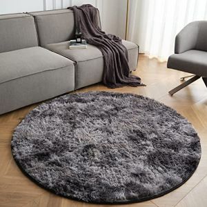 CHOSHOME Tapis Rond Salon Shaggy Descente de lit Chambre Grande Taille Tapis Moelleux Carpette pour Chambre Tapis Décoratif de Style Moderne pour Salon Moquette Anti-dérapage Gris Foncé 150CM Rond (Choshome, neuf)