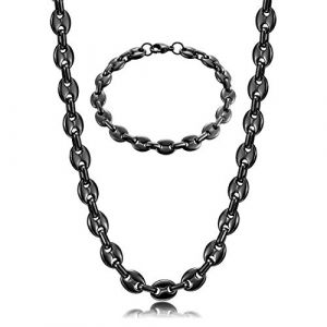 AFSTALR Chaine Maille Grain De Caf&eacute; Homme Collier ET Bracelet en Acier Inoxydable Collier Biker Noir 56-9mm (AFSTALR, neuf)