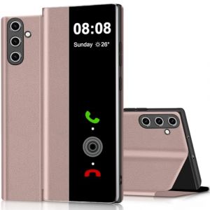 Coque S24 FE Clear View Cover Coque pour Samsung Galaxy S24 FE Etui à Rabat Galaxy S24 FE Protection Case Flip Folio Silicone TPU Antichoc, Mince, Douce 360 Full Body Antichoc Housse 5G (Or Rose) (ZhuChuangYouSuJiaoZhiPinYouXianGongSi, neuf)