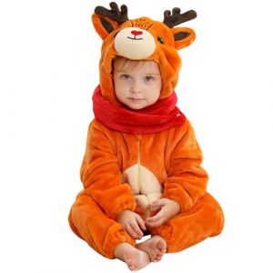 HAHASHOW B&eacute;B&eacute; d'hiver Grenouill&egrave;res Combinaison, Unisexe Animal Barboteuses Manteau &agrave; Capuche, Enfants Flanelle Pyjama Jumpsuit pour Gar&ccedil;on et Fille 18-24 Mois, Le Wapiti (BabyHome Supply, neuf)
