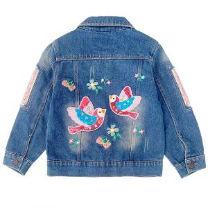 Peacolate 4-11ans petites filles veste en jean paillettes brodées oiseaux et fleurs printemps automne manteaux en denim (fleurs d'oiseaux,9-10ans) (LittleWish, neuf)