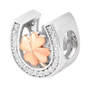 Breloque en forme de tr&egrave;fle en argent sterling 925 et or rose pour bracelet &agrave; breloques Pandora (A) (YWJR Jewelry, neuf)