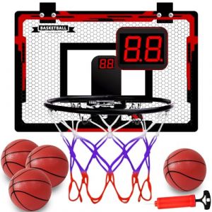 Mini Panier de Basket, Panier Basket Enfant, Panier de Basket Mural Bureau avec Tableau d'affichage électronique et 4 Ballons, Panier de Basket Interieur Exterieur, Cadeau pour Garçons Filles (MK_techs, neuf)
