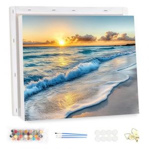MEIYUDA Peinture par Numero Adulte avec Cadre Bord de mer, Paysage DIY Peinture &agrave; l'huile par Num&eacute;ros sur Toile Artisanat avec Pinceaux Peintures Acryliques, Decoration Maison Cadeau 40x30cm (JINBEIKANG, neuf)