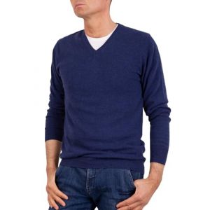 Marenza Col en V pour Homme à Manches Longues en Cachemire en Soie fabriquée en Italie, Bleu chiné, XXL (Bo.MA., neuf)