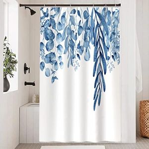 Uiiooazy Rideau Douche Bleu, Rideau de Douche Anti Moisissure 120x200cm Feuilles d'eucalyptus Fleuri Aquarelle Rideaux de Baignoire Tissu Lavable Imperm&eacute;able Rideaux Salle de Bain avec 8 Crochets (dongguibinjingpinxiaodianpu, neuf)