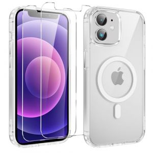 Yoedge Magnétique Coque pour Apple iPhone 12 Mini 5.4" avec 2 Pièces Protection Écran en Verre Trempé, Compatible avec MagSafe,Transparent Antichoc Silicone TPU Etui Bumper Housse pour iPhone 12 Mini (Somin Ivka EU, neuf)