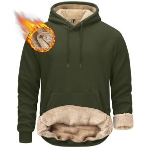 KEFITEVD Pull &agrave; capuche &eacute;pais et &eacute;pais doubl&eacute; Sherpa avec poche kangourou d'hiver coupe-vent et chaude en polaire, Vert arm&eacute;e, L (CAVVA EU, neuf)