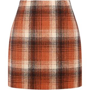 WINKEEY Mini Jupe Femme Crayon &Eacute;cossaise Jupe Court Haute Taille Bodycon pour Automne/Hiver, Orange XL (WINKEEY, neuf)