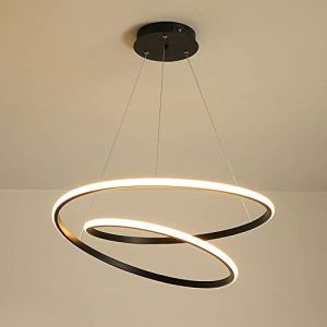 Siet Lustre en Spirale &Agrave; LED Noir Suspension Lin&eacute;aire, Plafonnier D&eacute;coratif d'art 50W, Luminaires De Table &Agrave; Manger Minimalistes pour Salon Chambre D'h&ocirc;tel Dia-60cm (Lansel Mio, neuf)