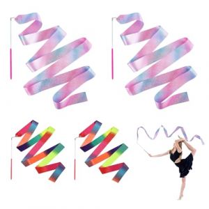 Ridwiwa Ruban Gymnastique Enfant 2 m, 4 Pcs Ruban GRS Fille avec Baguette 30 cm, Ruban Danse Rythmique et Artistique, Ruban Rose Scintillant pour Gymnastique, Danse, Entraînement et Cadeaux (ChaoHuiYongFa, neuf)