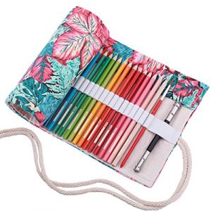 Amoyie Trousse pour 48 Crayon de Couleur, Trousse &agrave; Crayon Enroulable 48 Trous, Sac de Rangement en Tissu (Les Crayons ne sont Pas Fournis) (amoyie, neuf)