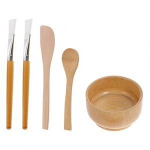 EPIGEIST Set Outils pour Masque Facial DIY avec Spatule Pinceau et B&acirc;ton M&eacute;langeur en Mat&eacute;riau Naturel Coupelle Soin Esth&eacute;tique Pratique pour Maison et Salon de Beaut&eacute; (Laimmde, neuf)