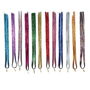 Joselin Mèches de cheveux avec outils - 12 couleurs - Kit de mèches de cheveux - Extensions de cheveux - Paillettes - Soie brillante (leshuangniandianzi, neuf)