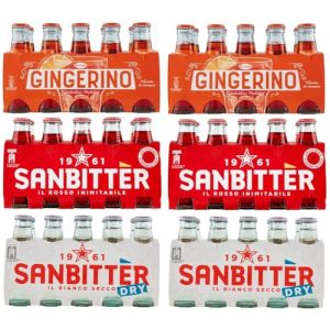 San Bitter Dry Lot de 60 bouteilles en verre jetables Blanc + Gingerino Recoaro + San Bitter Rosso Boisson rafraîchissante sans alcool Apéro italien 10 cl (LITTLE ITALY SRL, neuf)