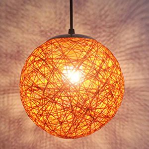 STOEX Rétro Suspension Luminaire en Rotin Globe Rond, Lustre Abat-jour DIY Lampe Plafond E27 pour Salon Restaurant Centre commercial Bar (Orange, 15cm) (STOEX, neuf)