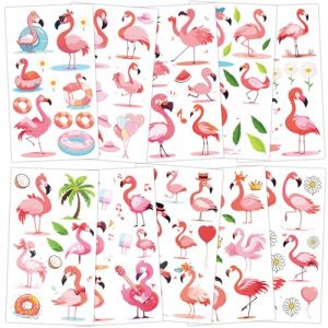 Qpout 10pcs Flamingo Tattoos,Hawaiian Tropical Luau Tatouages temporaires pour les enfants,Rose mignon d’été Visage Faux Tatouage Autocollants,Filles Baby Shower Prix Récompenses (Mopyt, neuf)