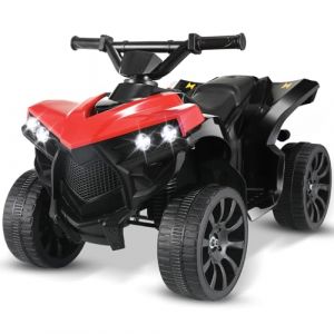 MAMIZO 6V Quad &eacute;lectrique Enfant, Voiture &eacute;lectrique Enfant 3 KM/H, avec MP3, Trompette & Phare, Chargement USB, Quad Moto &Eacute;lectrique pour Enfants &agrave; partir de 3 Ans, Rouge，4 pcs Roues (BRT Store, neuf)
